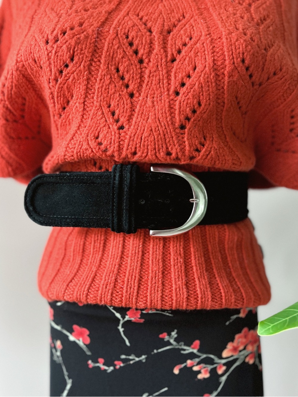 2004 Vintage Ellen Tracy | Black Suede Wide Belt with Silver Crescent Buckle
